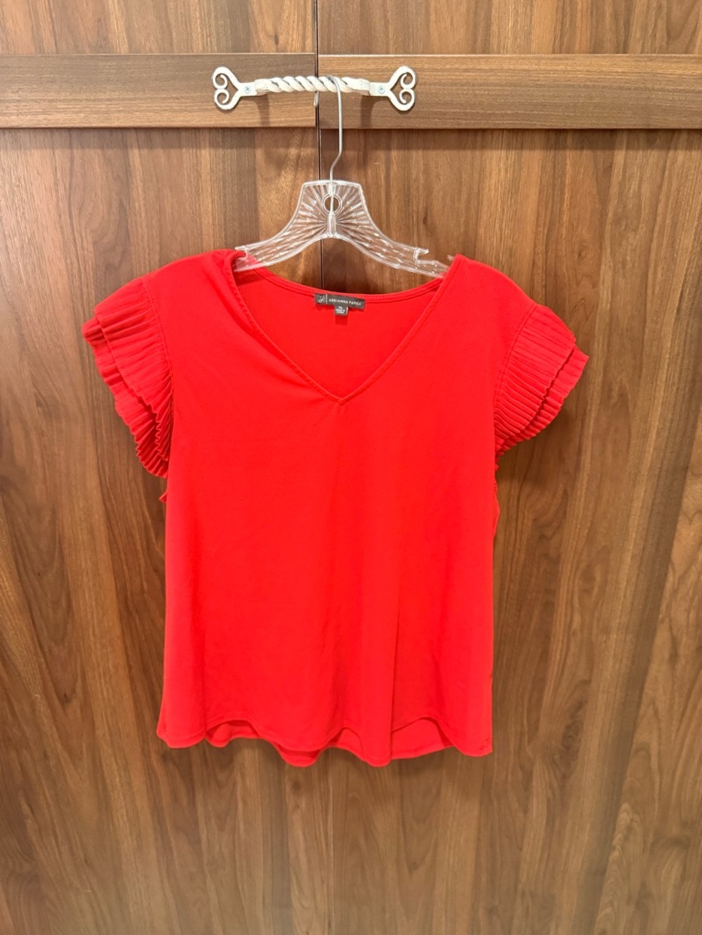 Adrianna Papell Red V-Neck Flutter Sleeve Top, Size XL